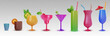 © cgterminal - Set 3d realistic cocktail drinks for juice or alcohol. Collection vector object in modern minimal cartoon glossy style. Sweet colorful illustration elements isolated on transparent background.