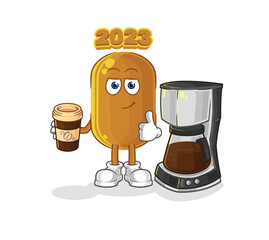 Sticker - 2023 new year drinking coffee illustration. character vector