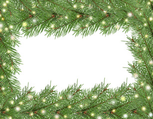 Wall Mural - Frame from Pine Brunch. set of decorative borders with green Fir branches, isolated on transparent background png