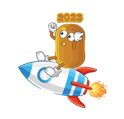 Sticker - 2023 new year ride a rocket cartoon mascot vector