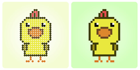 Wall Mural - 8-bit pixel the chicks. Animals Pixel in vector illustrations for cross stitches and beads pattern in vector illustrations.