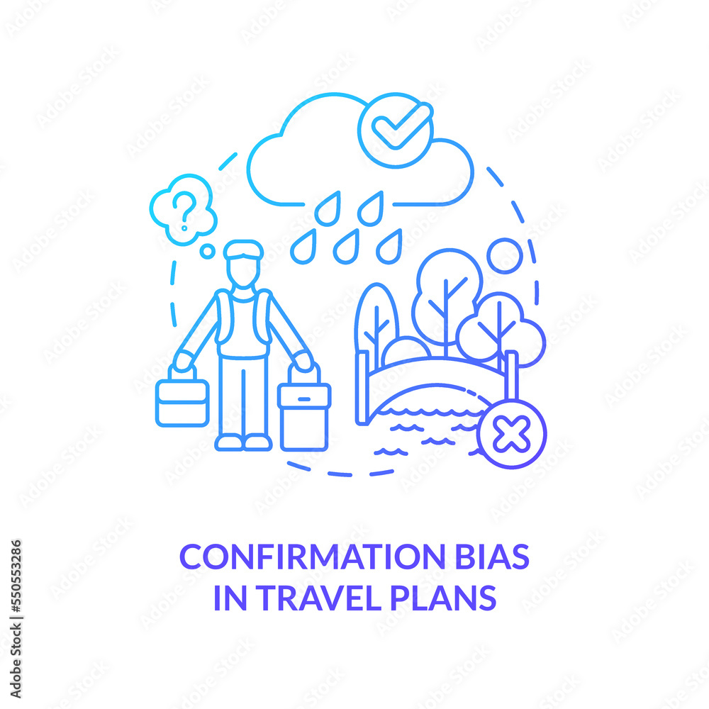 Vetor Confirmation bias in travel plans blue gradient concept icon ...