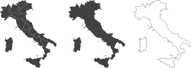 set of 3 maps of italy - vector illustrations