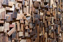 Timber Planks Covering A Wall In A Carpenter's Shop