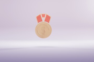 Leinwandbilder - Beautiful illustration Golden dollar medal symbol icons on a bright pink  background. 3d rendering illustration. Background pattern for design.