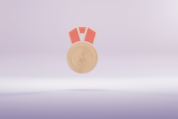 Poster - Beautiful illustration Golden lightning medal symbol icons on a bright pink  background. 3d rendering illustration. Background pattern for design.