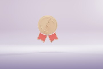 Poster - Beautiful illustration Golden lightning Badge symbol icons on a bright pink  background. 3d rendering illustration. Background pattern for design.