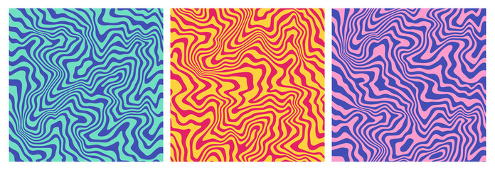 Fototapete - Psychedelic Seamless Pattern with Waves. Trippy Swirl Retro Texture. Vector Groovy Vibe Backgrounds with Lines