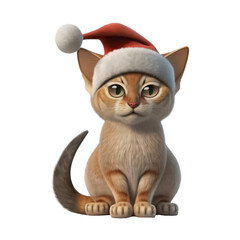 Sticker - Abyssinian cat wearing a christmas hat