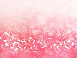 雪の結晶と音符が描かれた赤色の冬やクリスマス用の背景フレーム