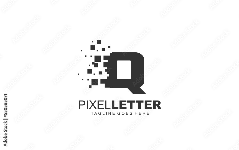 Q logo PIXEL for branding company. DIGITAL template vector illustration ...