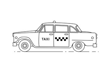 new york line taxi isolated on white background. coloring page with simple vintage taxicab. vector o