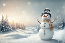 Happy Snowman In The Snow.