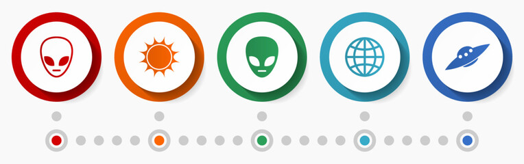 Poster - Alien vector icon set, ufo concept flat design buttons, infographic template