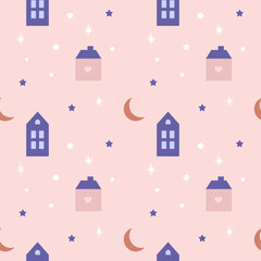 Wall Mural - Cozy scandinavian pattern winter home. Merry Christmas and Happy New Year pattern. Cozy background pink for girl 