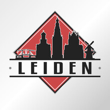 Leiden, Netherlands Skyline Logo. Adventure Landscape Design Vector City Illustration Vector Illustration.