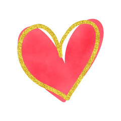 Wall Mural - Red Watercolor Heart With Gold Glitter