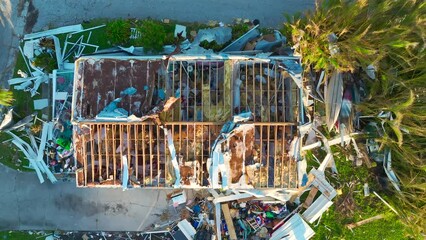 Wall Mural - Badly damaged mobile homes after hurricane Ian in Florida residential area. Consequences of natural disaster