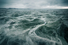 Stormy Day On Northern Sea, Winter Cold Season, Agitated Waves
