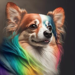 Sticker - Hyper-realistic illustration of a cute Papillon dog covered in colorful paints