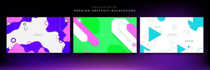 Cool trendy background design with memphis style and abstract shapes. Colorful modernism. Minimal geometric shapes composition. Futuristic patterns with pop art funky colors.