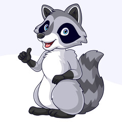 Poster - Cartoon cute little Raccoon on white background