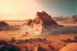 Leinwandbild Motiv Ai generated art of desert view with sandy field and huge rocky cliff