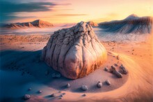 Ai Generated Art Of Desert View With Sandy Field And Huge Rocky Cliff