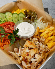 Wall Mural - Shawarma opened on the plate made from chicken closeup