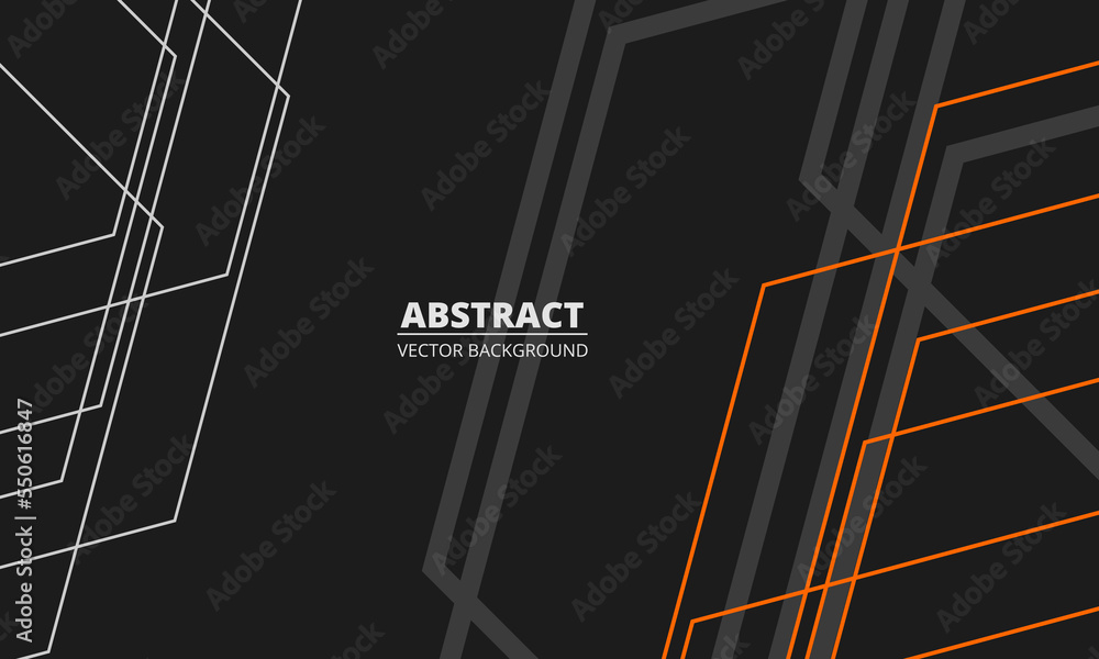 Black abstract modern background with gray and orange geometric lines ...