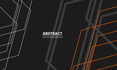 Black abstract modern background with gray and orange geometric lines and outlines. Vector illustration