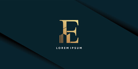 Real estate logo with monogram r gold gradient premium vector