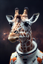 Giraffe Wearing A Space Suit, Sci-fi, Space