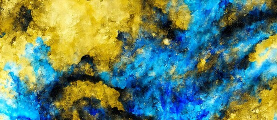 Wall Mural - Blue And Yellow Colors On A Yellow Background, Dreamy Abstract Texture Background Wallpaper. Graphic Resource Overlay.