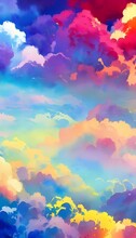 I Am Painting Colorful Clouds In A Watercolor. I Start With A Light Blue And Add White To Create Different Shades. I Mix In Some Pink And Purple For The Sunset.