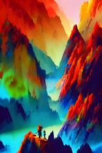 The Mountains Are A Wash Of Colors, From The Deep Greens Of The Forest To The Light Pinks And Purples Of The Alpine Meadows. The Watercolor Is Just As Vibrant, Bringing Together All The Colors Of Natu