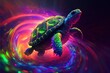 © maaramore©	 - Digital illustration of an abstract big turtle shining in rainbow colors, infinite turbulence, fluorescent red colours comforting and relaxing design.