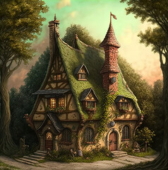 Wall Mural - Fairytale house where gnomes, goblins, fairies, elves and other magical creatures live.