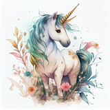 Fototapeta Młodzieżowe - Unicorn illustration for children design. Rainbow hair. Isolated. Cute fantasy animal.