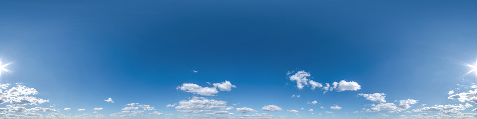 Wall Mural - blue sky with beautiful clouds as seamless hdri 360 panorama view with zenith in spherical equirecta