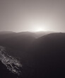 Sci-Fi sunset in the on top of Austrian mountains. 3d render, 3d illustration.