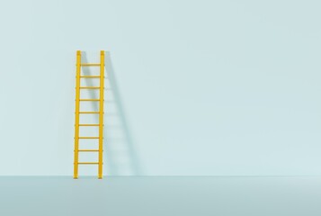 Ladder by the wall. Business concept, climbing to the top and achieving goals. Ladder touching and leaning against the wall. 3D render, 3D illustration.