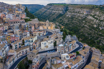 Wall Mural - View of Ragusa (Ragusa Ibla), UNESCO heritage town on Italian island of Sicily. View from above of the city in Ragusa Ibla, Province of Ragusa, Val di Noto, Sicily, Italy.