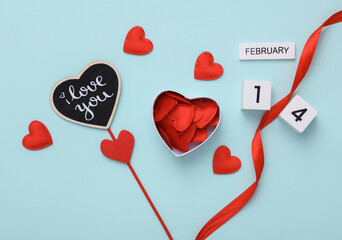 Wall Mural - February 14 calendar, valentine's day, creative composition, background. Top view