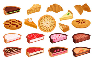 Wall Mural - Sweet Pies and Pastry with Fruity Filling and Crust Big Vector Set