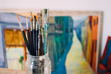 Paint Brushes In Art Studio