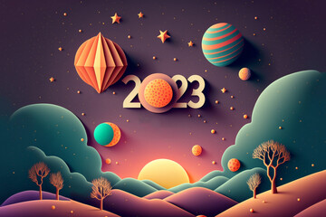 Wall Mural - illustration astronomy  poster  design with 2023 number