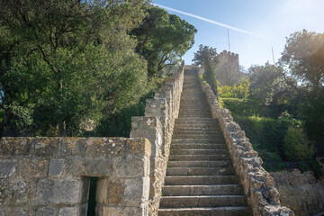 Sticker - Stone staircase at Saint Georges Castle (Castelo de Sao Jorge) - Lisbon, Portugal