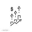 © Yurii - rise in price, increase cost, tariff upward movement, thin line symbol on white background - editable stroke vector illustration eps10