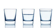 Empty,half and full water glasses isolated